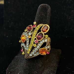 Heidi Daus Fan-tastic Multi Color Swarovski Crystal Cocktail Ring size 4.5